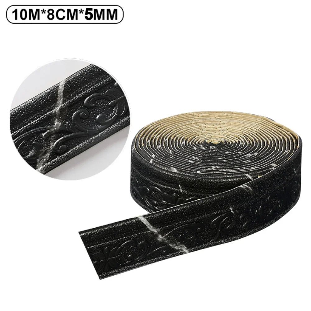 3D Self-adhesive Trim Decor 10mx8cmx5mm Wall Border Strip Waterproof