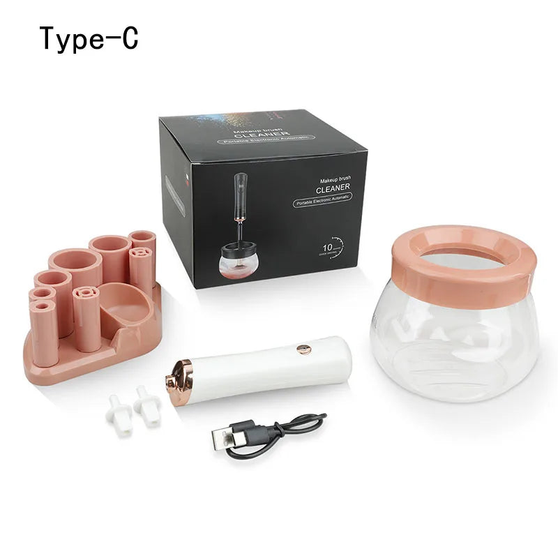 Makeup brush cleaning and drying machine, electric cosmetic automatic brush rotator, with 8 sizes of rubber collar, can be clean Peaceful Pleasures Health and Wellness modelB-pink