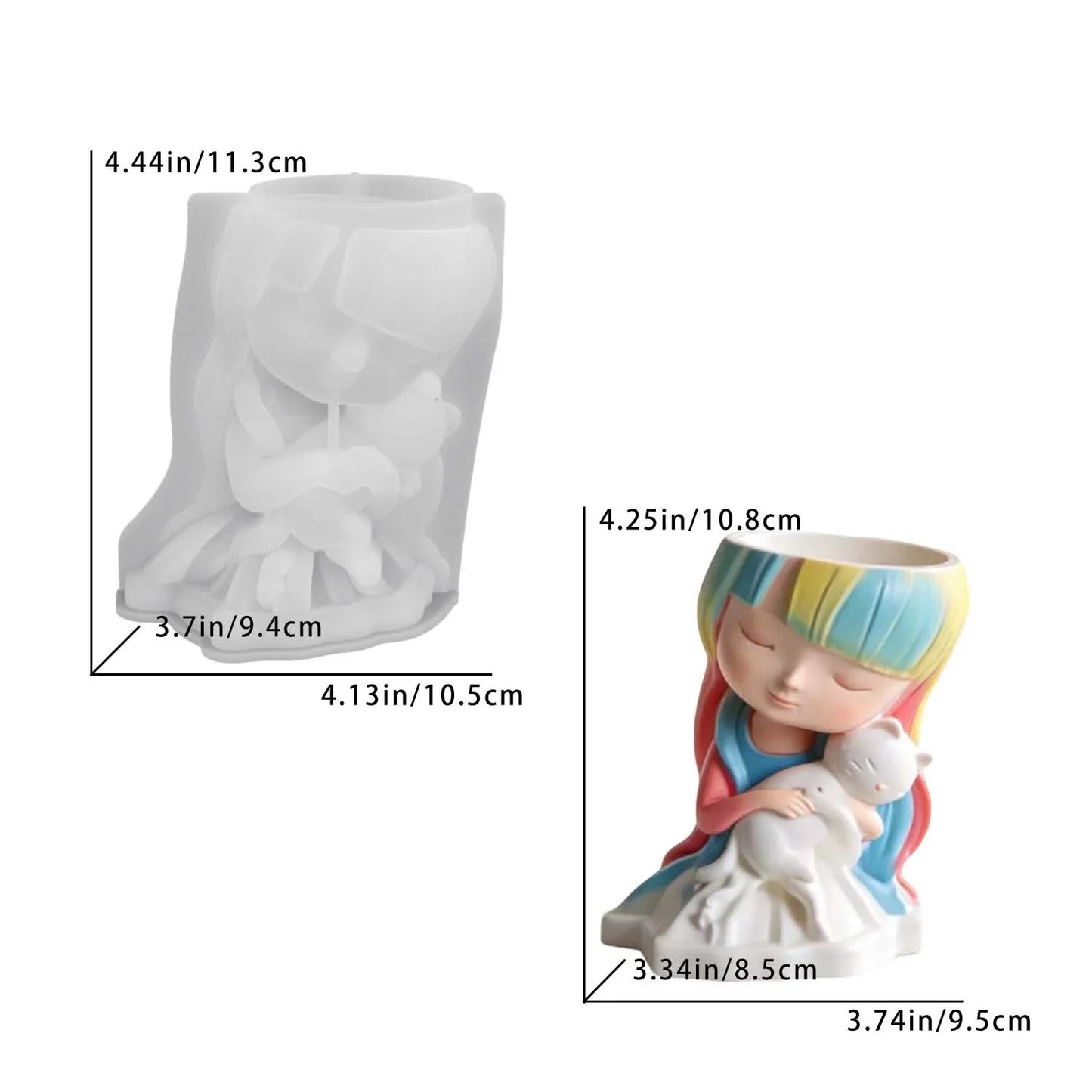Cat & Girl Flower Pot 3D Silicone Mold | Resin Candle Craft