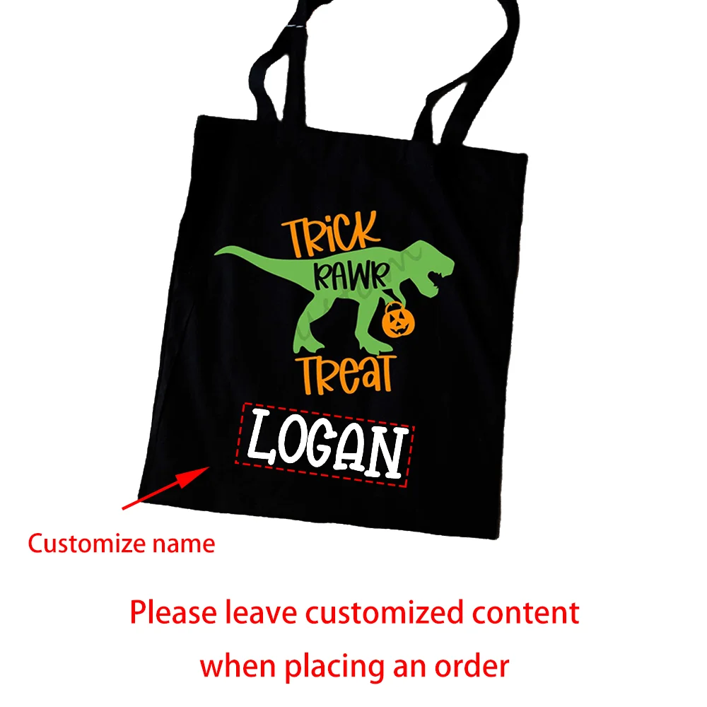 Personalized Dinosaur Trick or Treat Tote Bag | Kids Halloween Bag