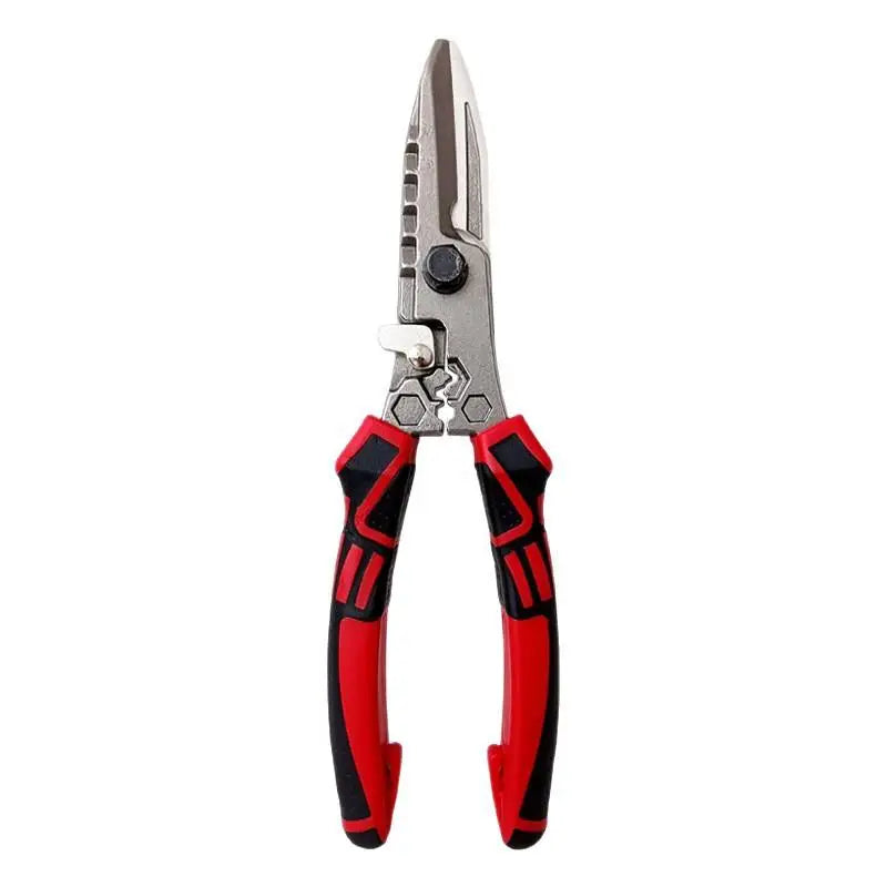 Industrial-Grade Tin Shears,Multi-Functional Electrician Scissors Crimping Wire Cutting Tool for Metal Sheet and Cable Cutting Peaceful Pleasures Health and Wellness Red