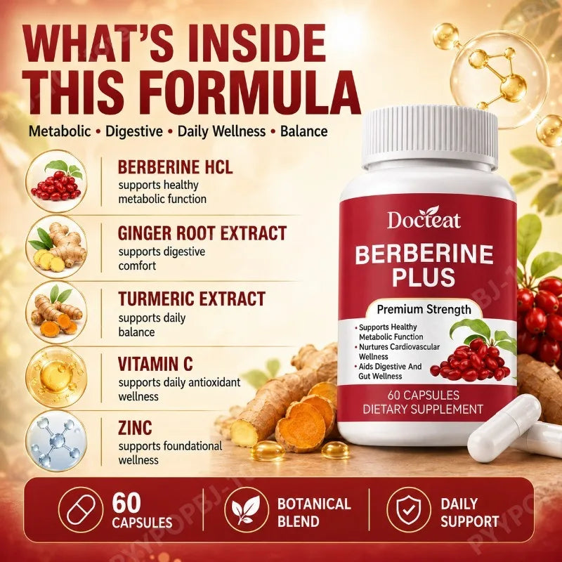 Berberine HCL Capsules with Turmeric, Ginger, Vitamin C & Zinc 60ct
