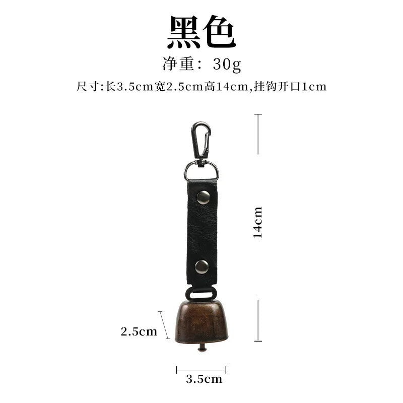 Outdoor Repellent Bear Bell Camping Retro PU Wind Chime Keychain Accessories Hiking Reminder Pet Pendant Bell for Fishing Decor Peaceful Pleasures Health and Wellness Black
