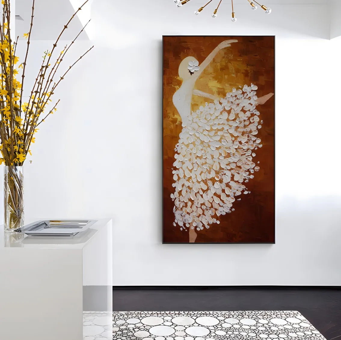 Ballet Dancer Hand Painted Abstract Palette Knife Painting on Canvas, Modern Wall Art for Living Room, Home Decoration Peaceful Pleasures Health and Wellness