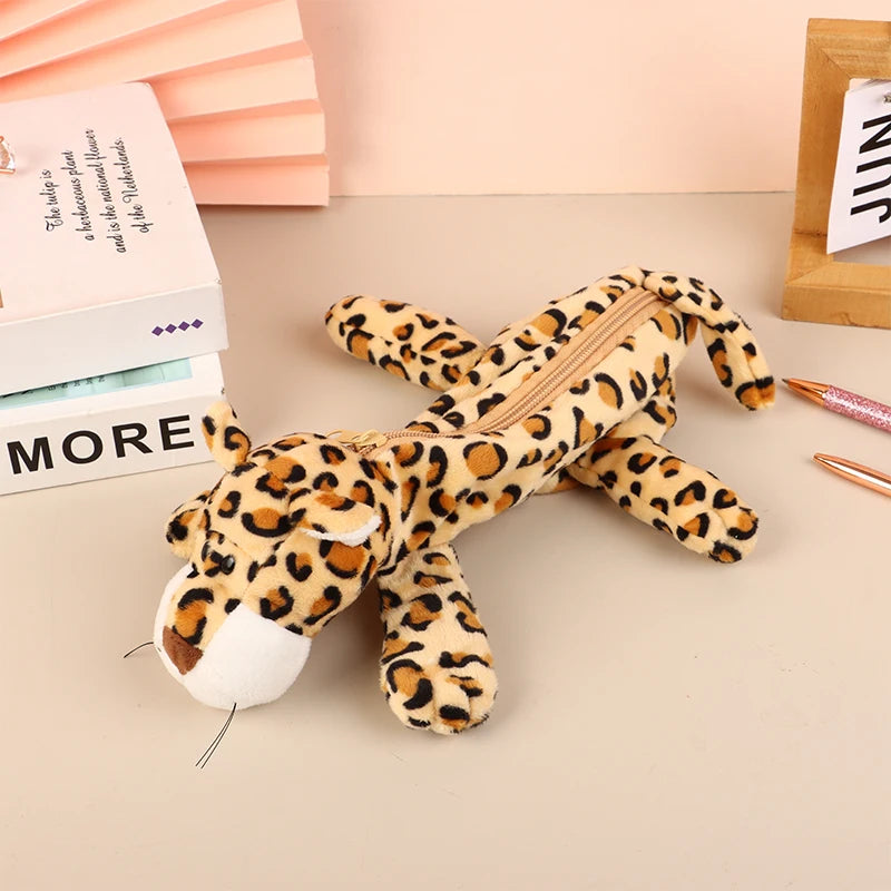 Cute Animal Plush Pencil Case – Lion Tiger Bear Pen Pouch