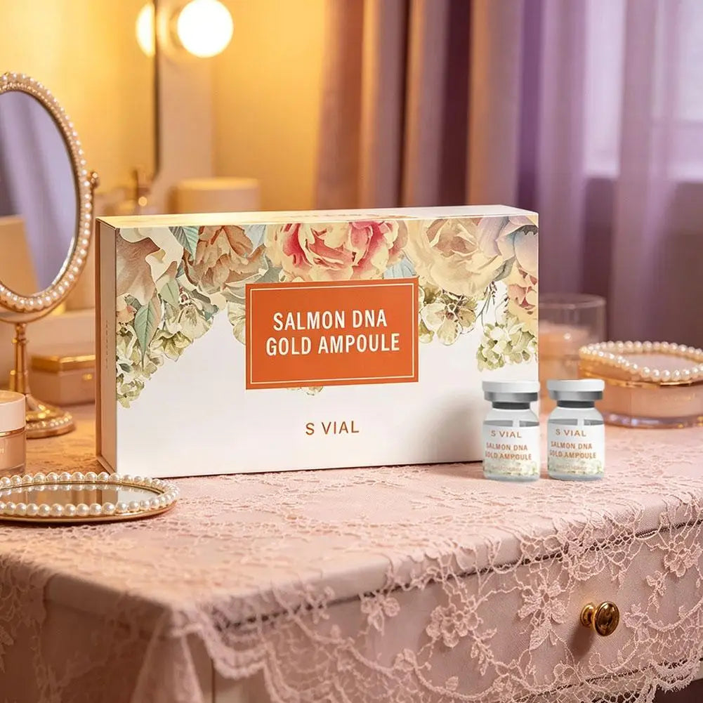 Salmon DNA Facial Essence Gold Ampoule Skin Booster Serum Kit Brightening Whitening Moisturizing Rejuvenation Care Skin Peaceful Pleasures Health and Wellness