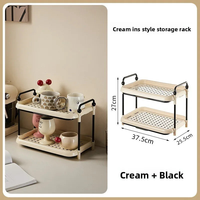 Cup Holder Organizer Desktop Water Cup Storage Rack Cream Style Kitchen Shelf Peaceful Pleasures Health and Wellness Black 2 Layer