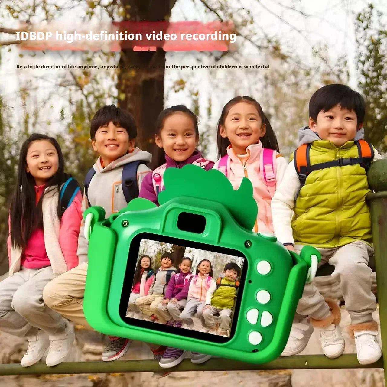 Green Dinosaur Design Kids Digital Camera HD Dual Lens High Pixel Mini Portable Photo Video Camera Children Educational Toy Gift Peaceful Pleasures Health and Wellness