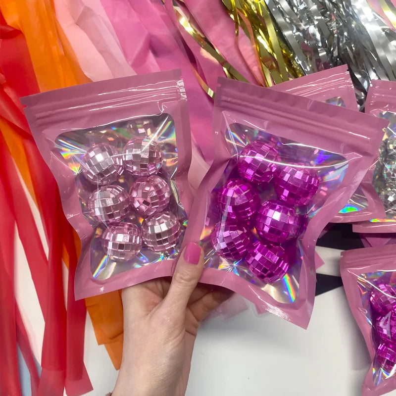 6-Pack Mini Disco Balls Silver Pink Glitter Party Decor