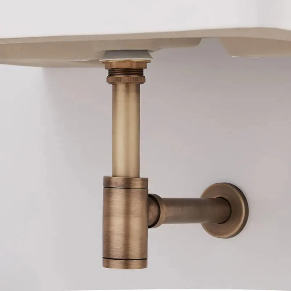 Brass Round Bottle P-Trap 1-1/4" Sink Drain Kit & Pop-Up Drain