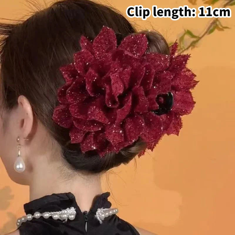 Black Mesh Flower Shark Claw Hair Clip for Women