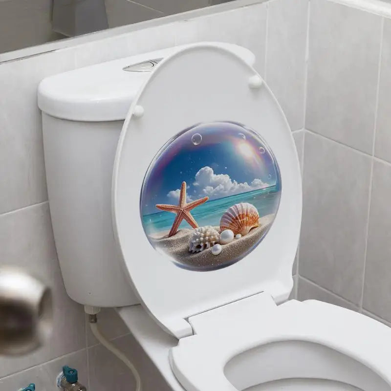 Ocean Toilet Sticker – Waterproof Seashell & Starfish Bathroom Decal