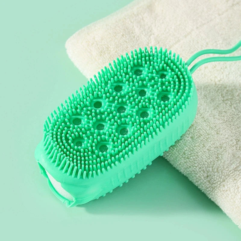 Silicone Body Scrubber – Exfoliating Bath Sponge & Shower Brush Silicone Bath Scrubber Peaceful Pleasures Health and Wellness green