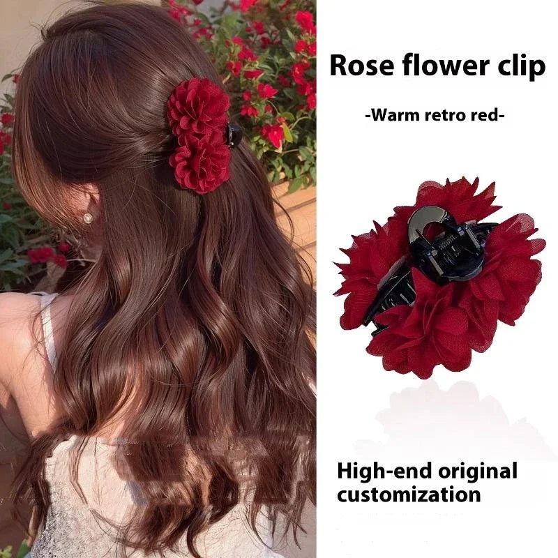 Rose Flower Petal Claw Clip | Elegant Floral Shark Hair Clip