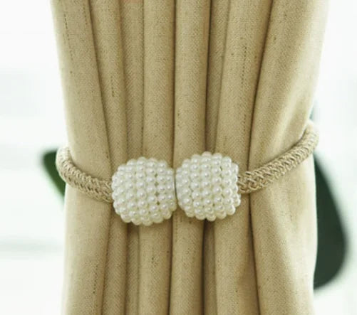 2PCS Large Pearl Curtain Tieback Buckle Modern Simple Curtain Strap Rope No Punch Window Decoration Accessories Peaceful Pleasures Health and Wellness Creamy White