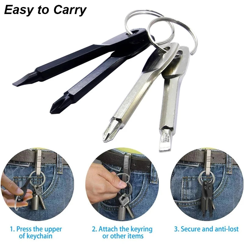 practical Portable Slotted Screwdriver Set Key Ring Keychain Mini Pocket Keyring Cross Screw Driver Repair Tool Gadget Small Peaceful Pleasures Health and Wellness