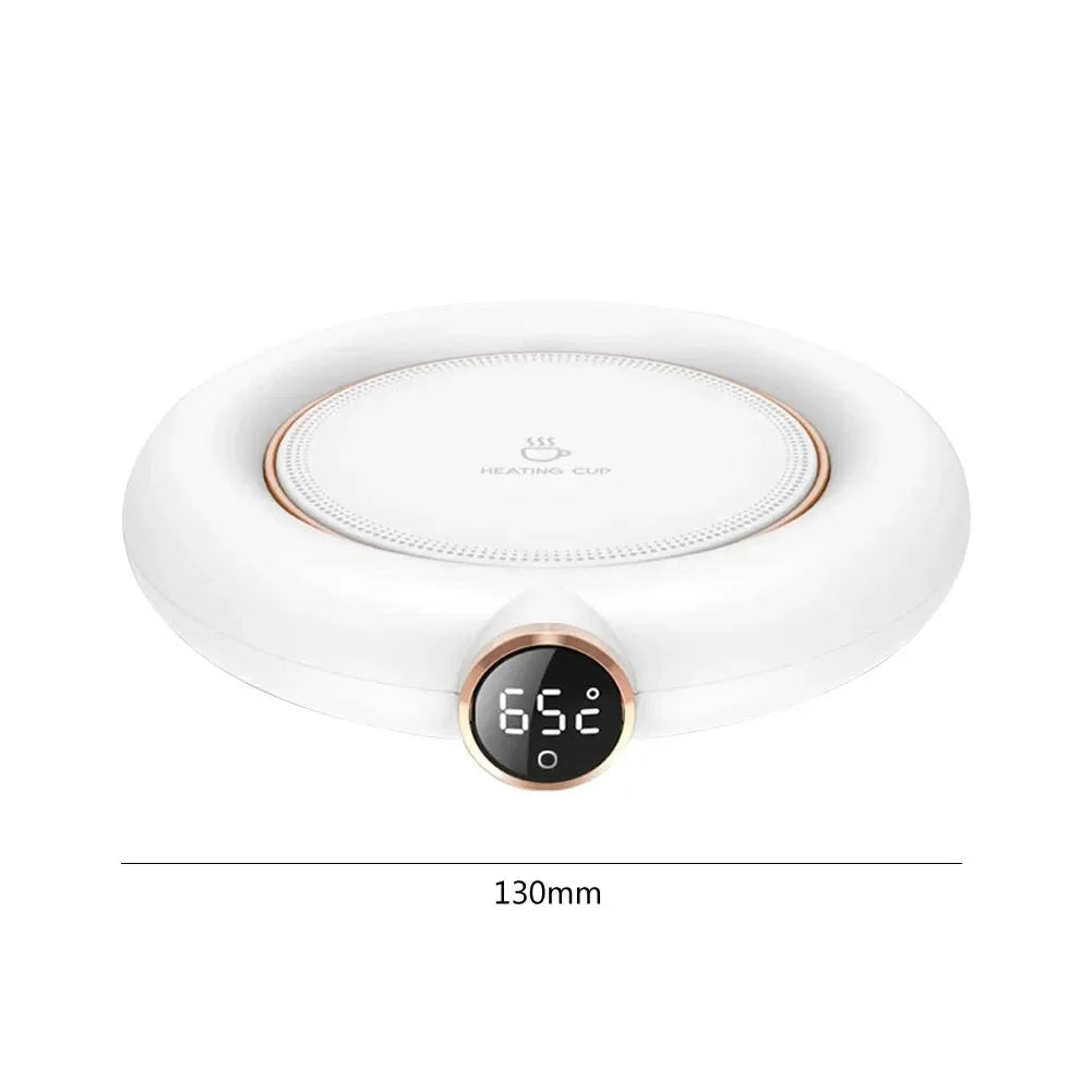USB Cup Warmer Heating Pad DC5V Constant Temperature Coaster with 3 Gear Digital Display and Timer Adjustment for Coffee Milk Peaceful Pleasures Health and Wellness White