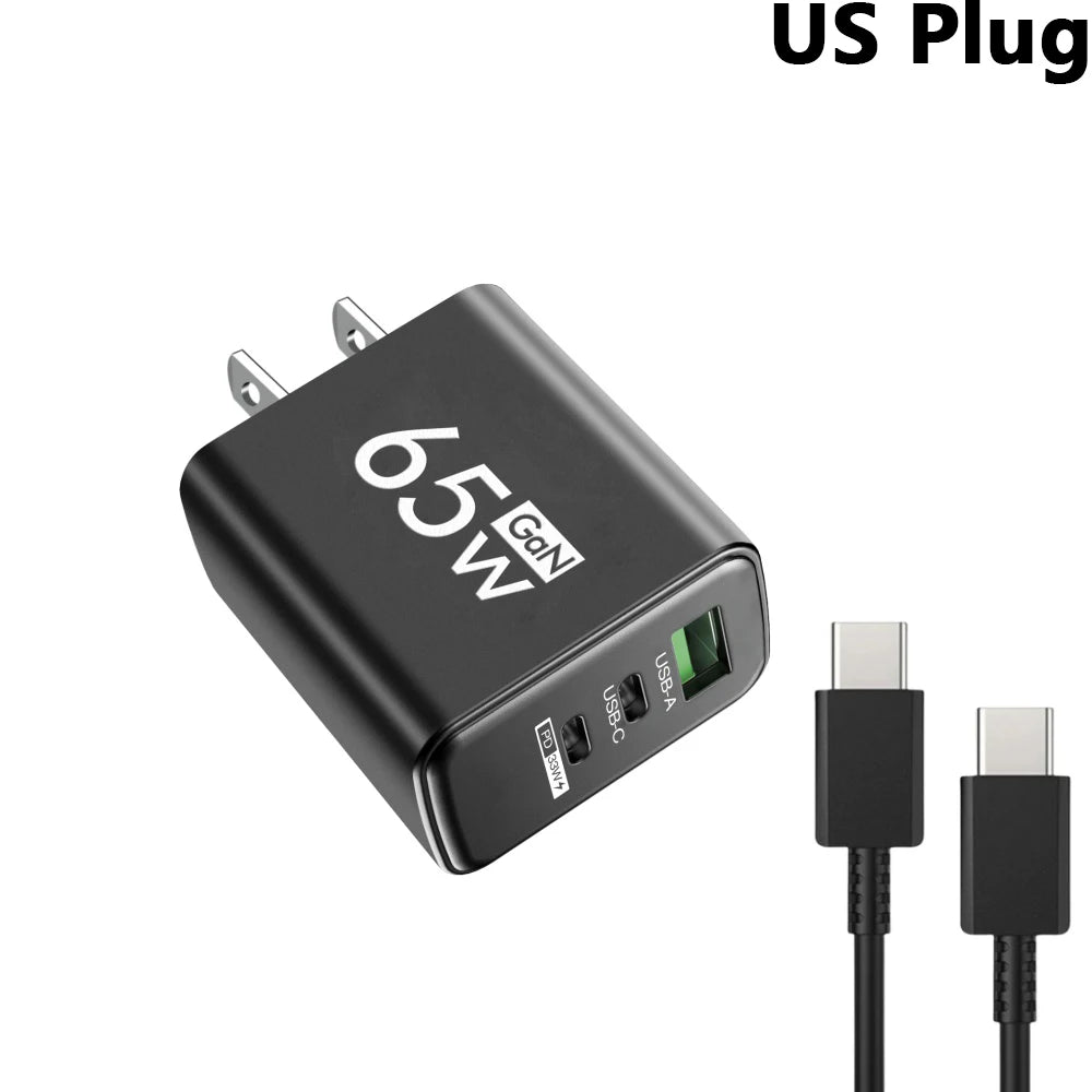 65W GaN USB-C Fast Charger 3-Port PD 3.0 | EU US KR Plug