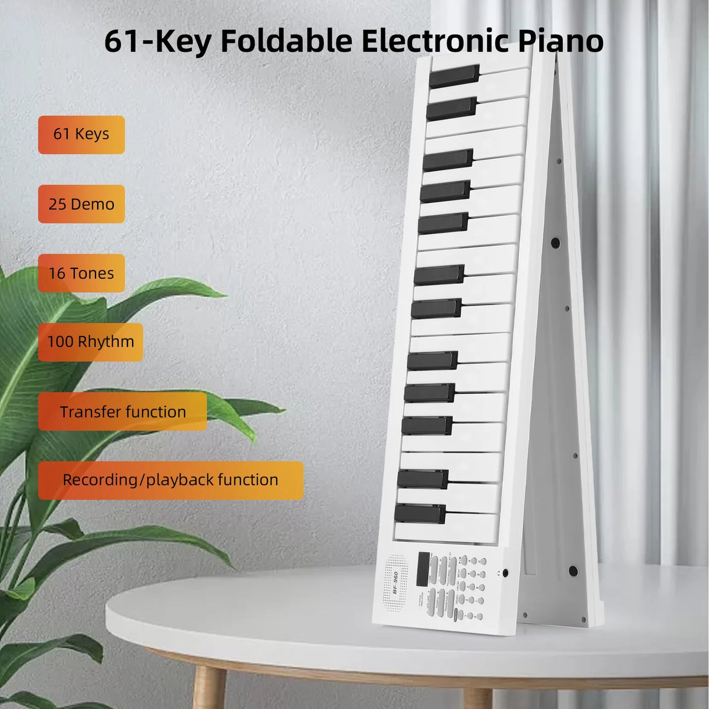 61-Key Foldable Electronic Piano LED Display Rechargeable Battery