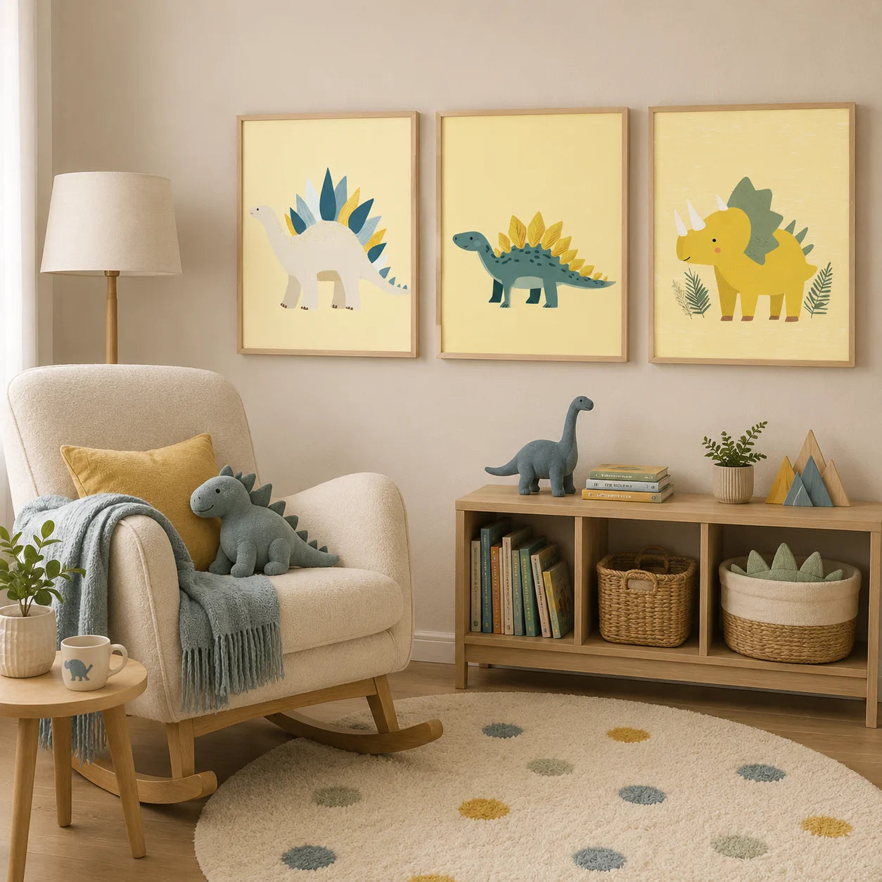 Cartoon Dinosaur Canvas Wall Art | Kids Nursery Poster Print Canvas Wall Art Peaceful Pleasures Health and Wellness