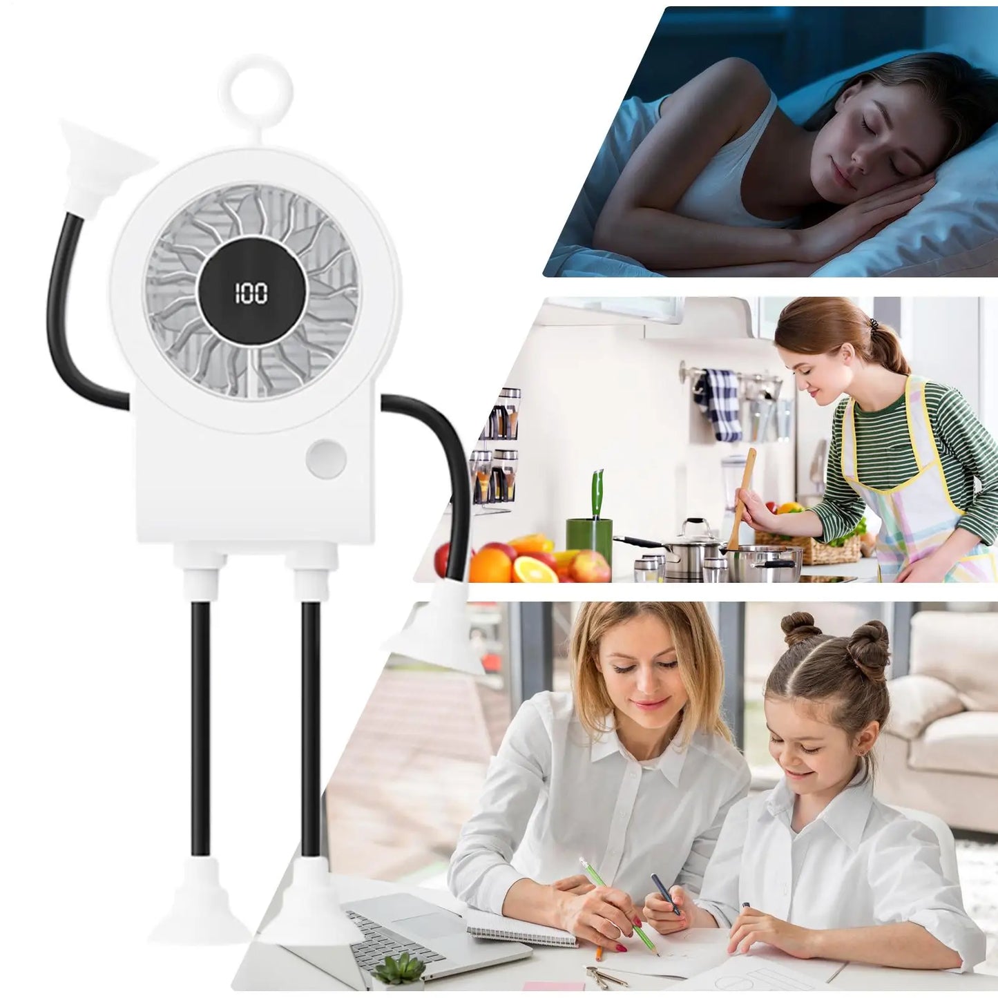 Mini Portable Fan 5 Modes 100 Speeds Suction Cup Hands-Free Digital Display Mini Fan Portable for Outdoor Travel Beach Vacation Peaceful Pleasures Health and Wellness