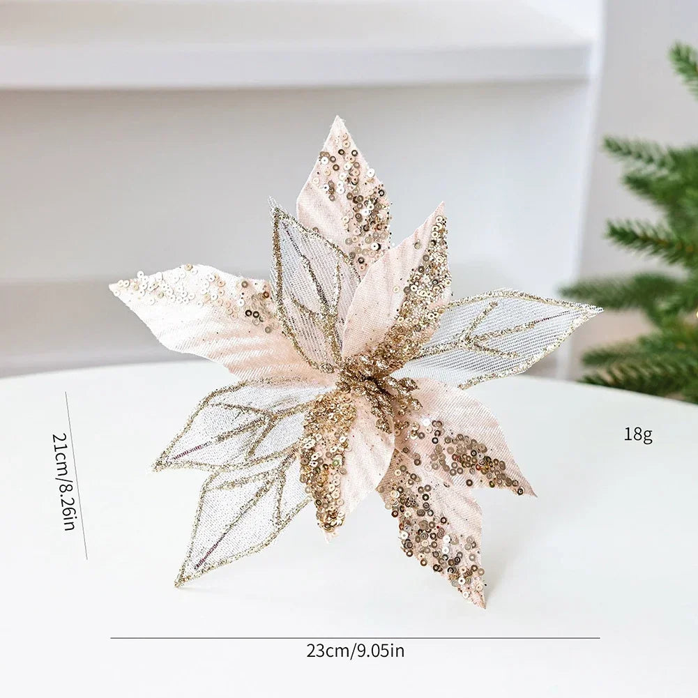 Glitter Poinsettia Flower Ornament – Christmas & Wedding Decor