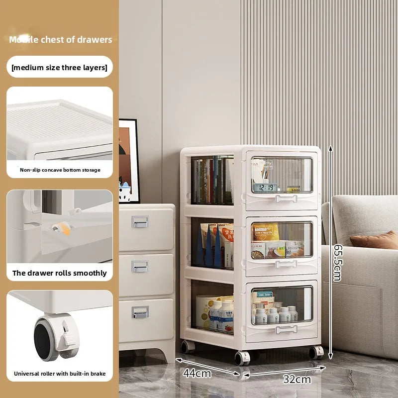 Drawer Storage Cabinet with Wheels: Heavy-Duty Large Capacity Organizer for Snacks, Toys & Household Items in Living Room Peaceful Pleasures Health and Wellness 3 Layer 32cm