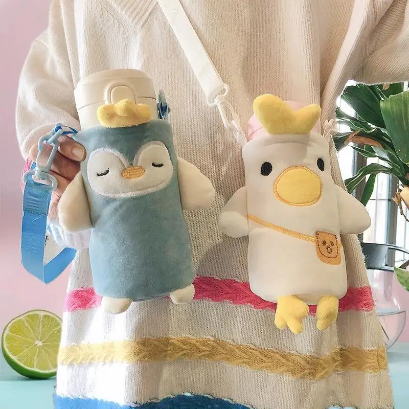 Plush Cartoon Water Bottle Cover – Insulated Portable Sleeve