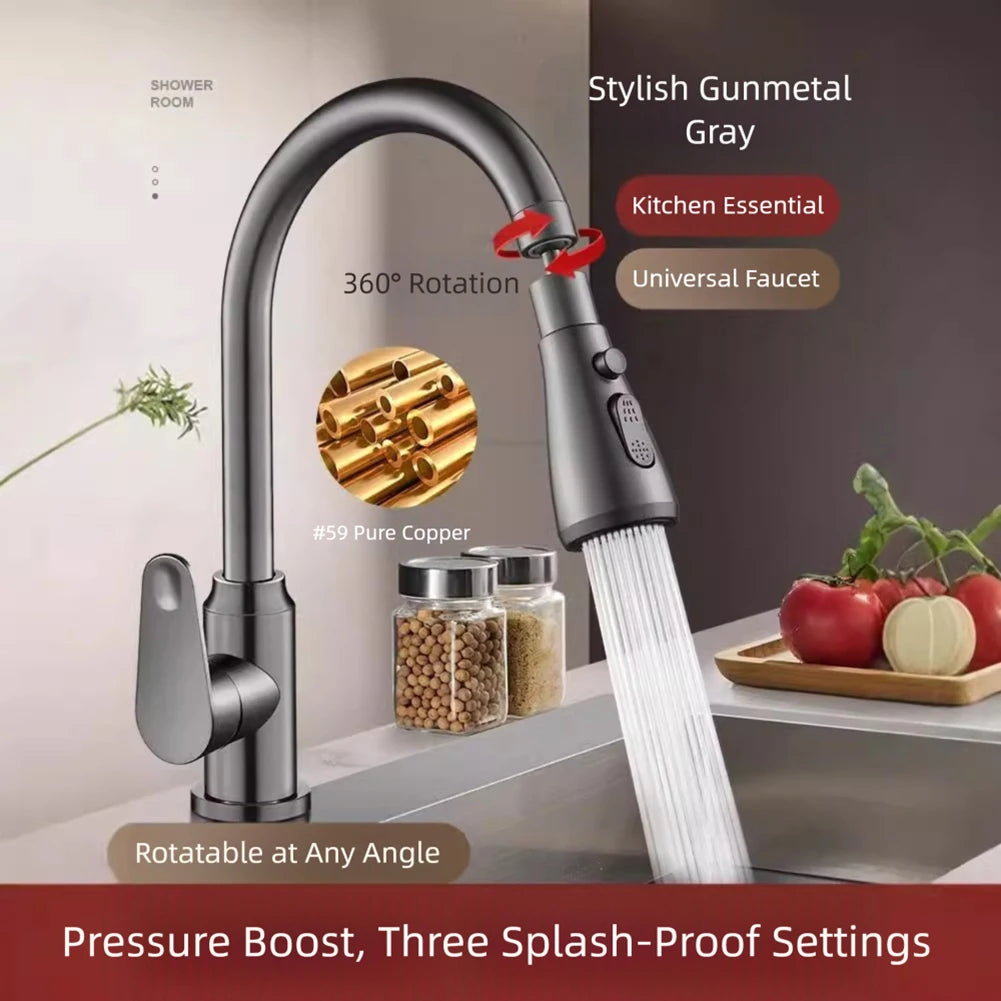 Kitchen Tap Spray Head 360° High-Pressure Extendable Swivels Tap Extender For Kitchen Sink Splash-Proof 3 Mode Kitchen Supply Peaceful Pleasures Health and Wellness