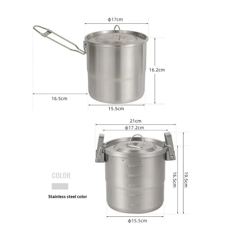 New Stainless Steel Micro-Pressure Camping Pot Home Outdoor Foldable Portable Cooking Pot with Lid, Compatible with Most Stoves Peaceful Pleasures Health and Wellness