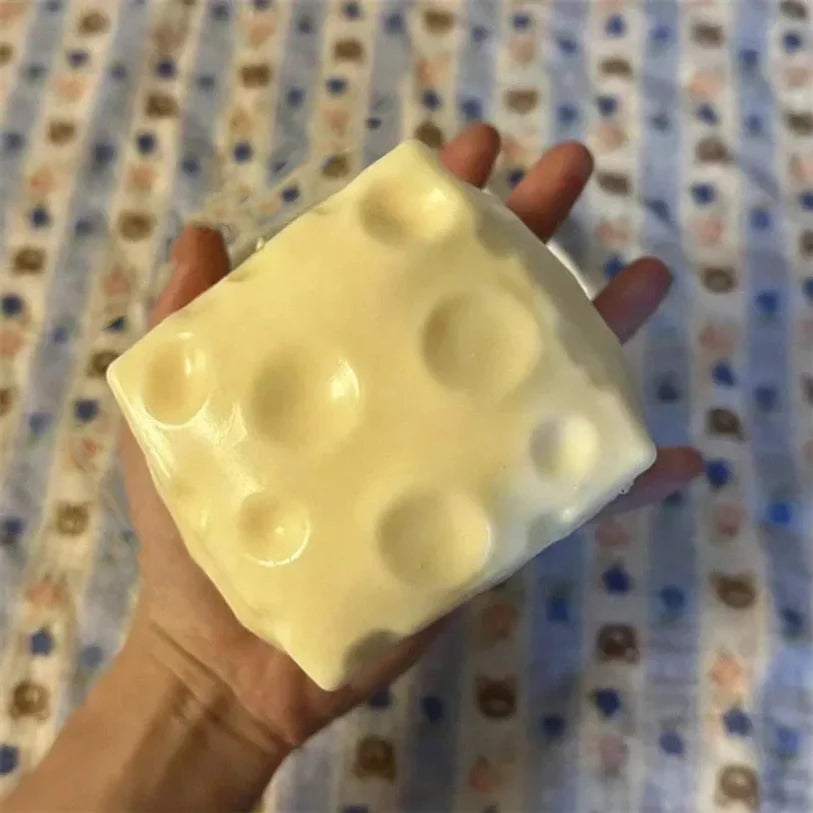Giant Cheese Cube Squeeze Ball – 7cm TPR Sensory Fidget Toy