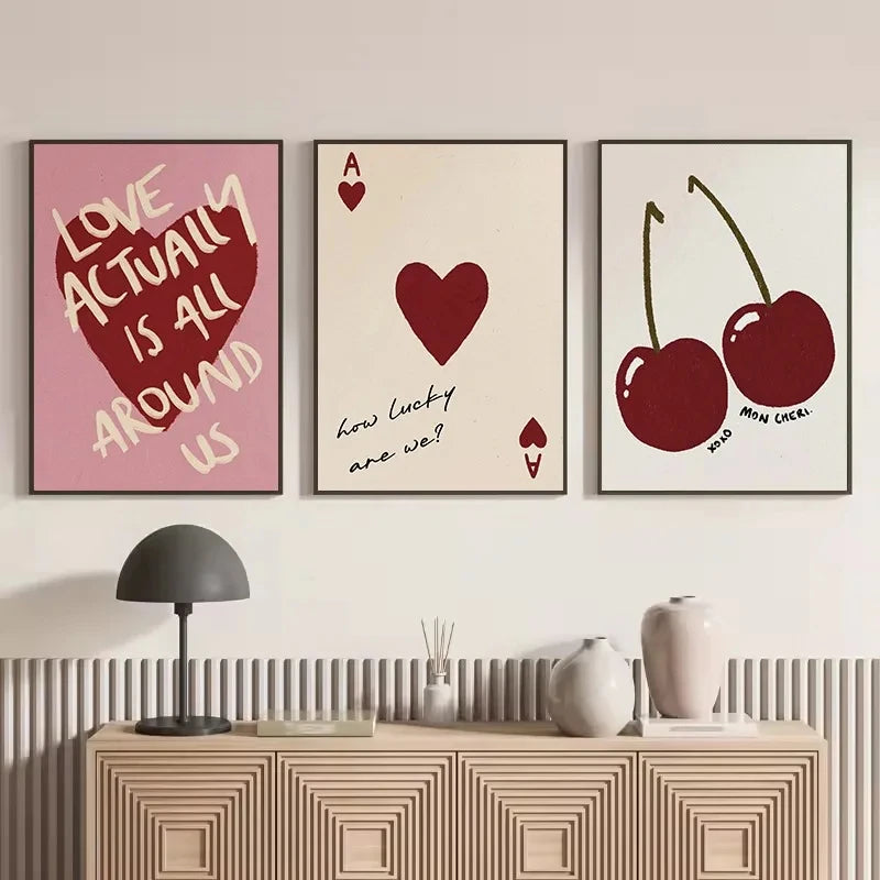 Retro Feeling Lucky Poster Cherry Positive Quotes Playing Card HD Printed Canvas Wall Art Pictures Home Bedroom Decor Gift Peaceful Pleasures Health and Wellness
