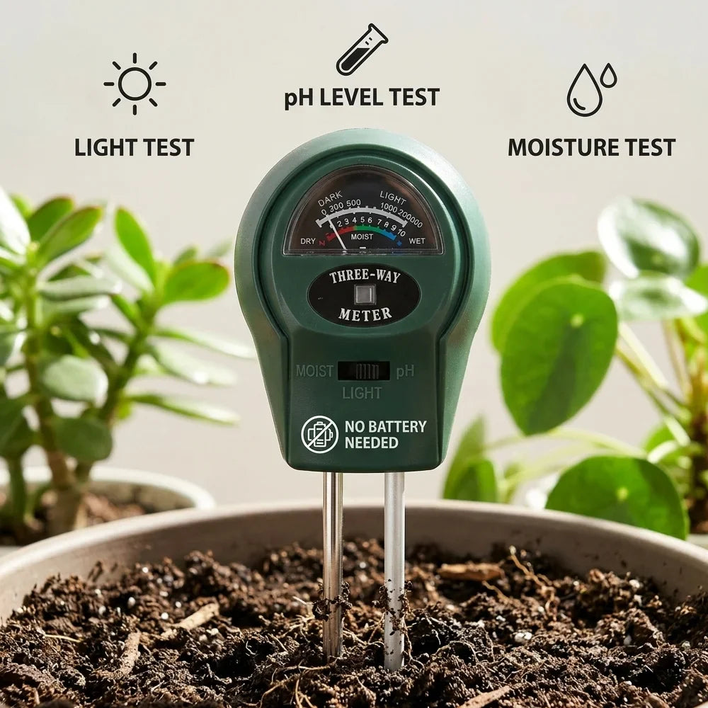 3-in-1 Soil Tester – pH, Moisture & Light Meter for Plants