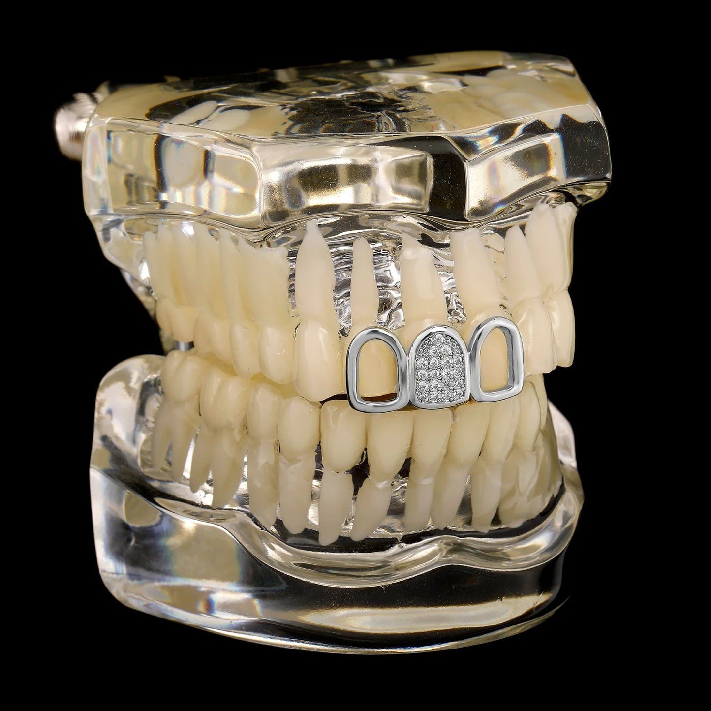 Rhinestone Teeth Cover Gold Plated Hollow Out Three Row Grillz With Zirconia Teeth Cover For Halloween Party Stage Performance Peaceful Pleasures Health and Wellness