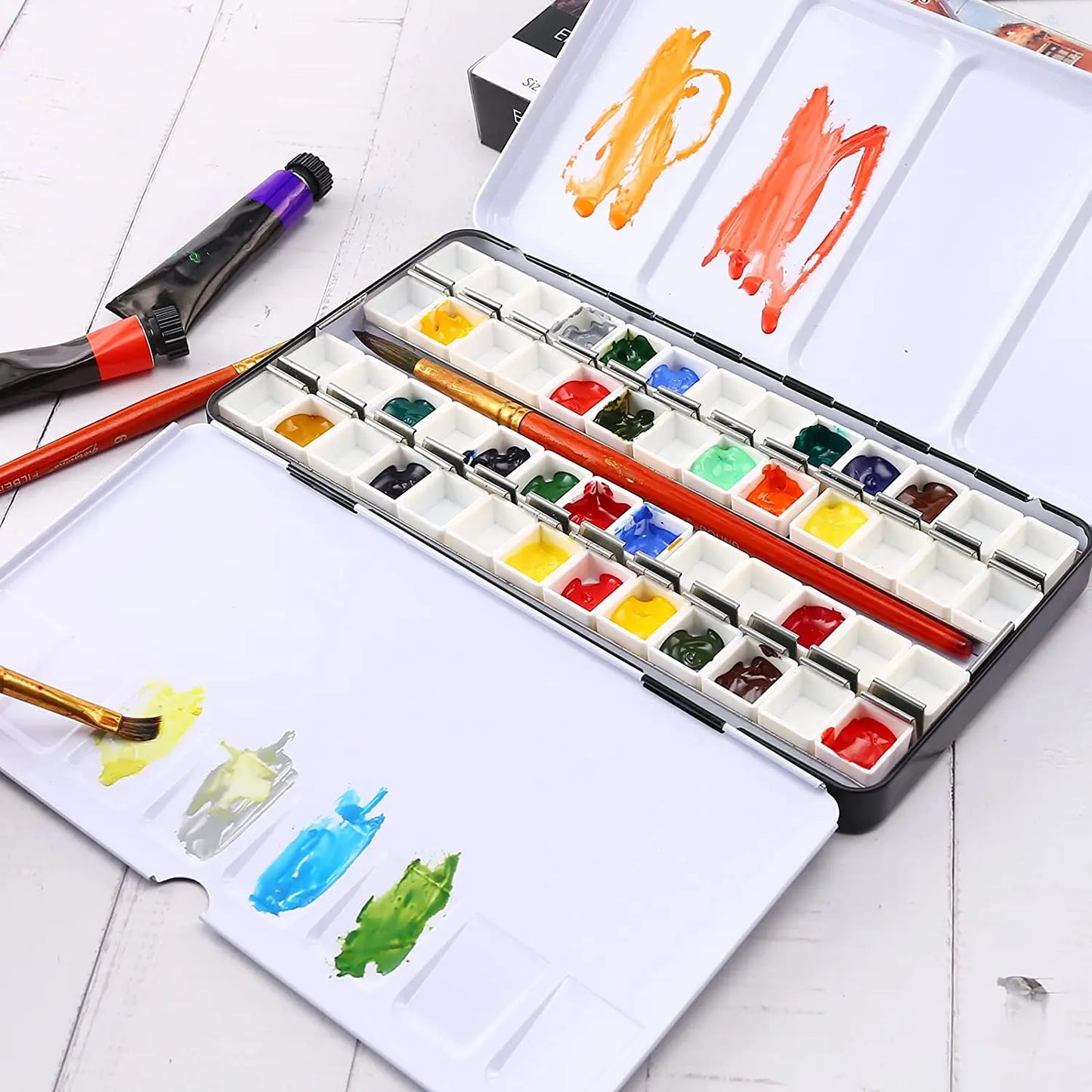 Bview Art Metal Watercolor Tin Fold-out Palette Large Tray 52 Empty