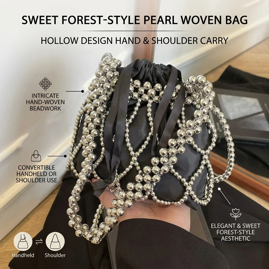 Pearl Woven Crossbody Bag For Women With Lace Design And Dual Handle Functionality Peaceful Pleasures Health and Wellness