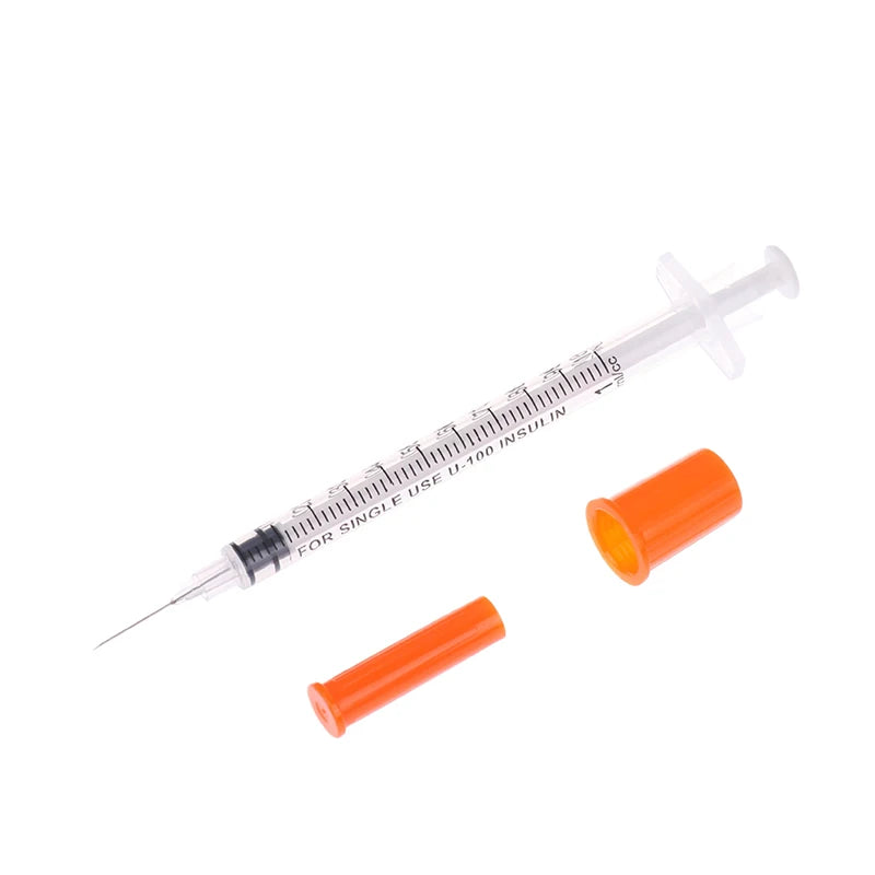 5Pcs 0.3/0.5/1ML Disposable Plastic Veterinary Syringe Orange Cap Sterile Insulin Syringe With Needles For Pet Farm Animal Peaceful Pleasures Health and Wellness