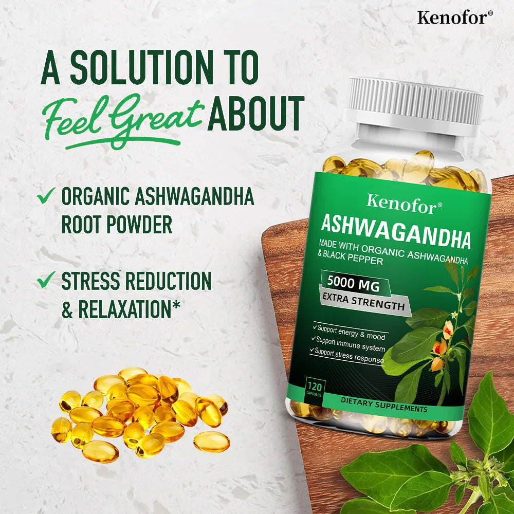 Pure Ashwagandha Root Extract Capsules 5000mg for Natural Mood, Stress, Focus, Brain, Energy , Sleep Health Peaceful Pleasures Health and Wellness