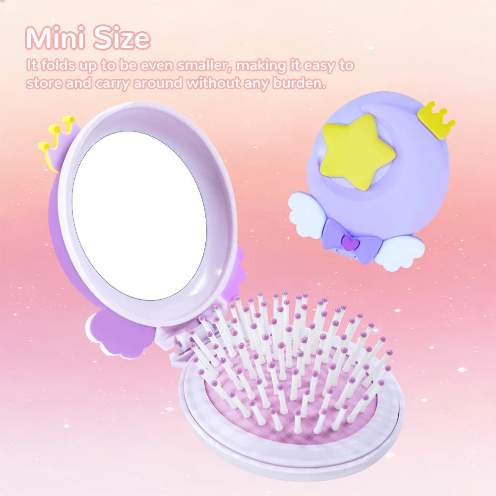 Magic Folding Mirror Comb – Moon & Star 2-in-1 Hair Brush