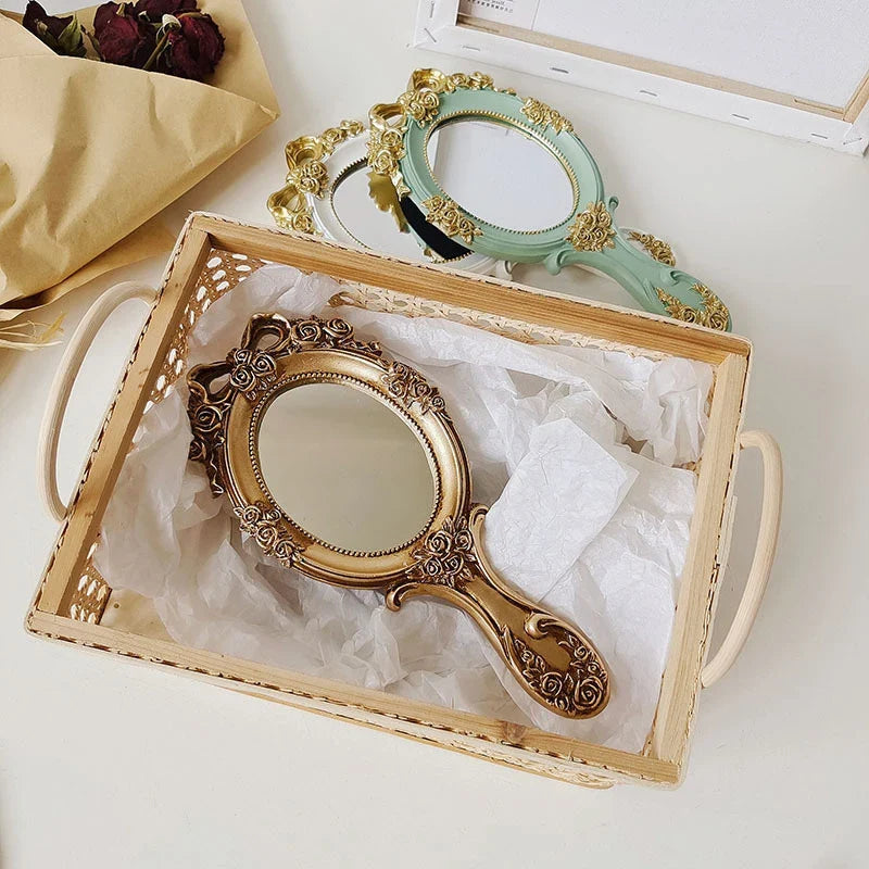 Vintage Rectangle Handheld Makeup Mirror with Handle – Retro