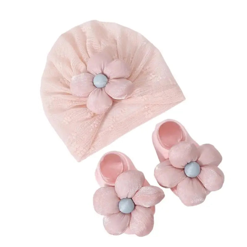 Newborn Baby Bonnet Hat & Socks Set | Soft Knit 0-12 Months