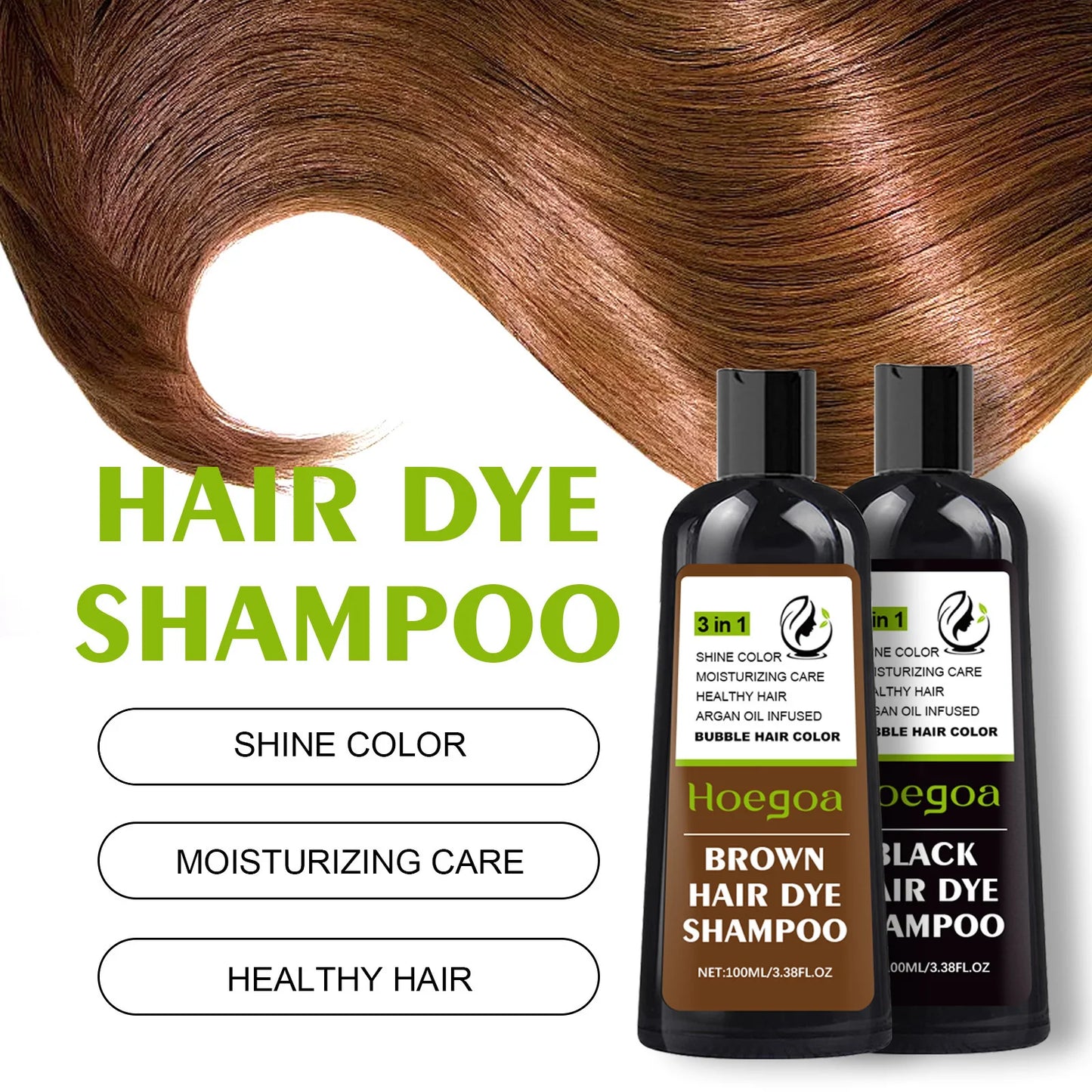 HOEGOA Natural Hair Dye Shampoo – Brown & Black | Gray Coverage, Nourishing, Permanent Color 100ml Peaceful Pleasures Health and Wellness