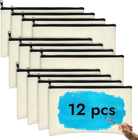 12-Pack Blank Canvas Zipper Bags – DIY Pencil & Makeup Pouches Canvas Zipper Pouches Peaceful Pleasures Health and Wellness 12PCS