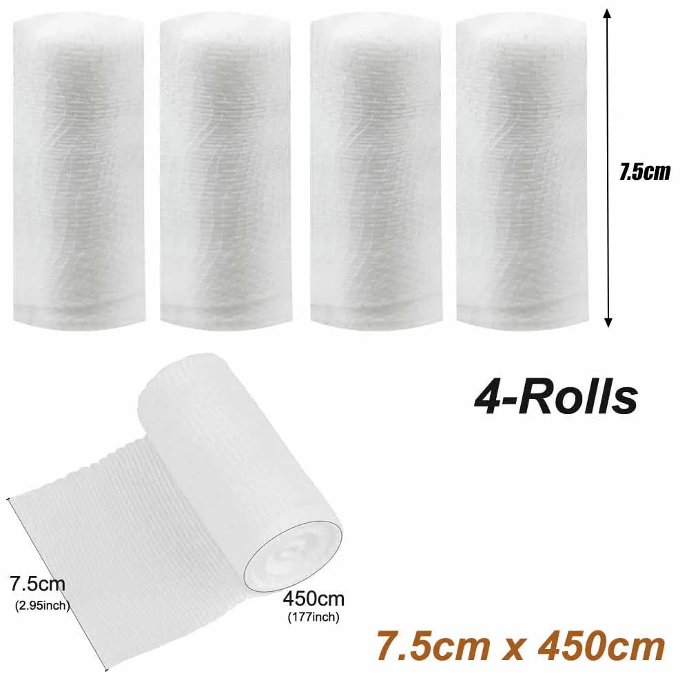 4-Roll Gauze Bandage Wrap – Breathable First Aid Wound Care First Aid Gauze Bandage Peaceful Pleasures Health and Wellness 7.5 x 450cm