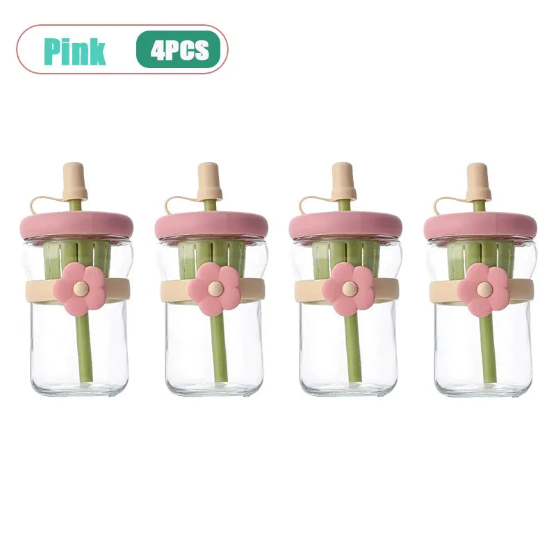 500ml Glass Cold Brew Cup with Straw & Tea Infuser – Floral