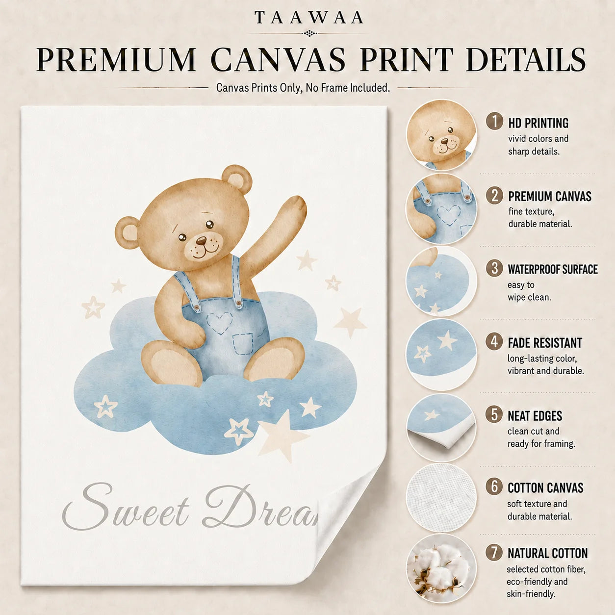Teddy Bear Nursery Canvas Wall Art | Nordic Kids Room Print Canvas Wall Art Peaceful Pleasures Health and Wellness
