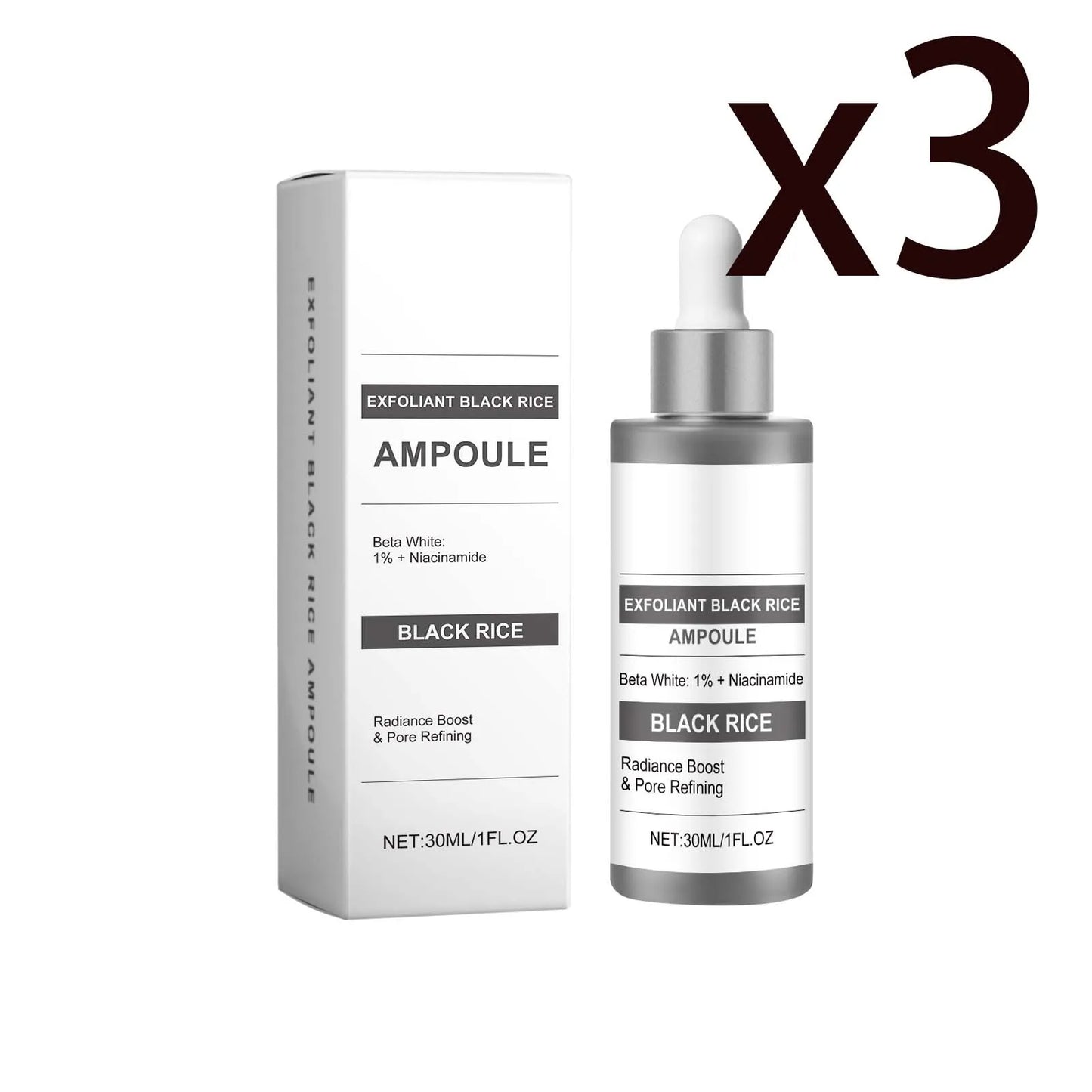 Salicylic Acid Black Rice Essence Deep Gentle Exfoliation Reduce Blackheads Improve Dullness Unclog Pores Facial Brighten Serum Peaceful Pleasures Health and Wellness 3x30ml