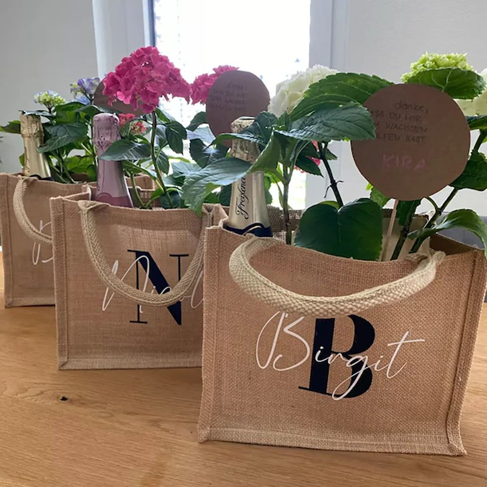 Custom Jute Bag with Initials | Bridesmaid & Beach Gift Tote