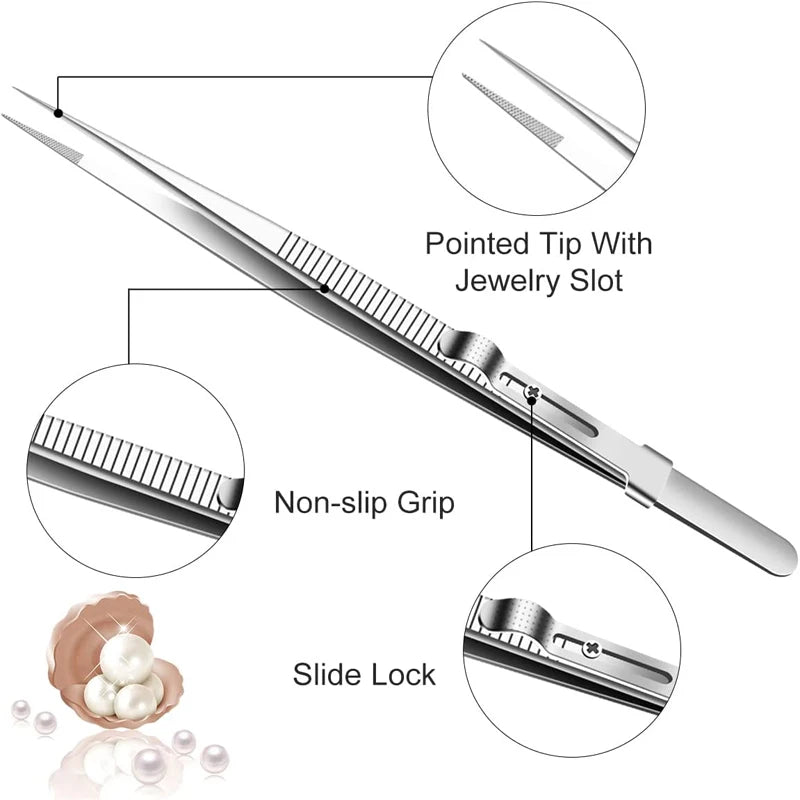 Stainless Steel Diamond Jewelry Tweezers Gemstone Pincette with Adjustable Antislip Lock Jewelry Tweezer Hand Tools Peaceful Pleasures Health and Wellness
