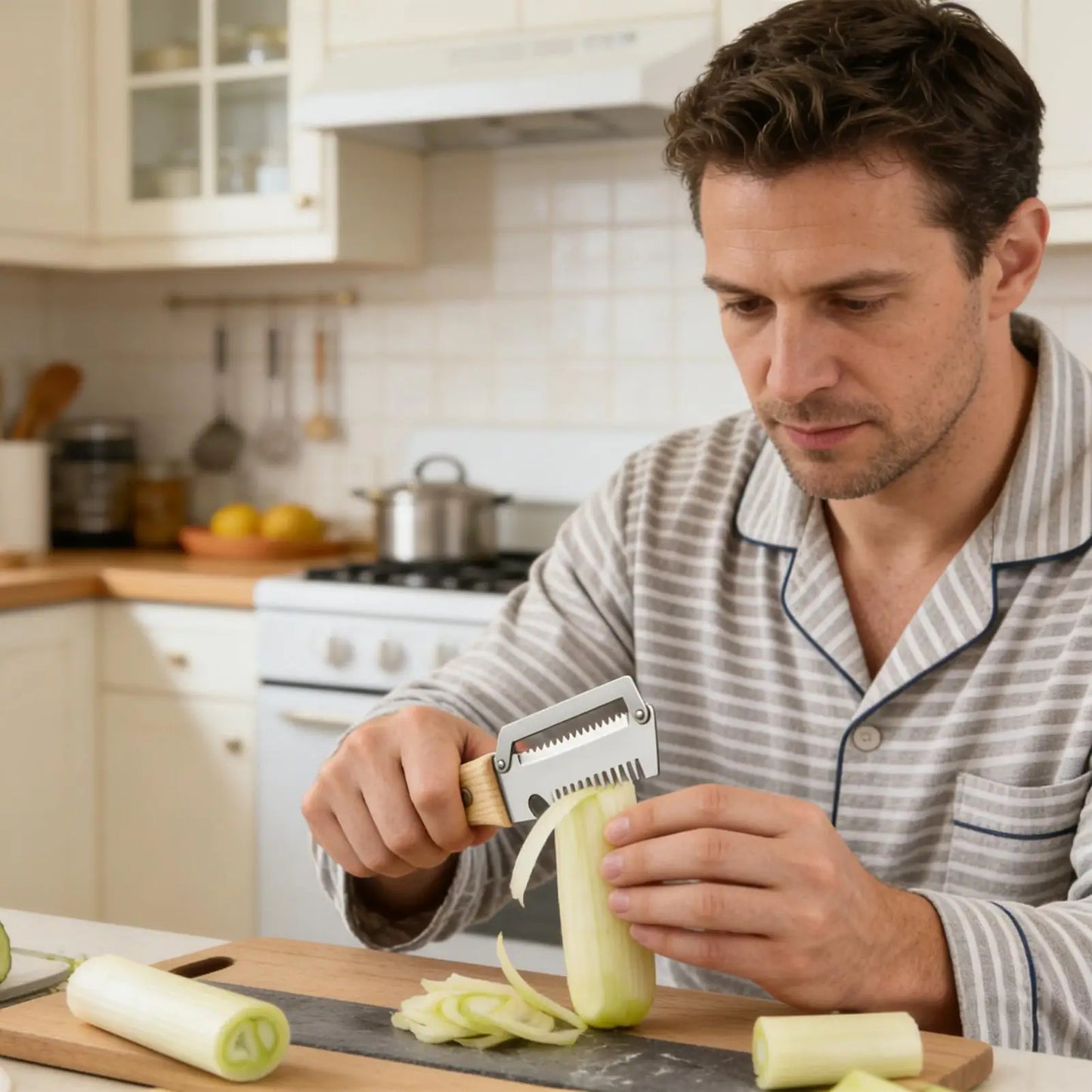 3-in-1 Stainless Steel Vegetable Peeler Set | Wooden Handle, 2pc